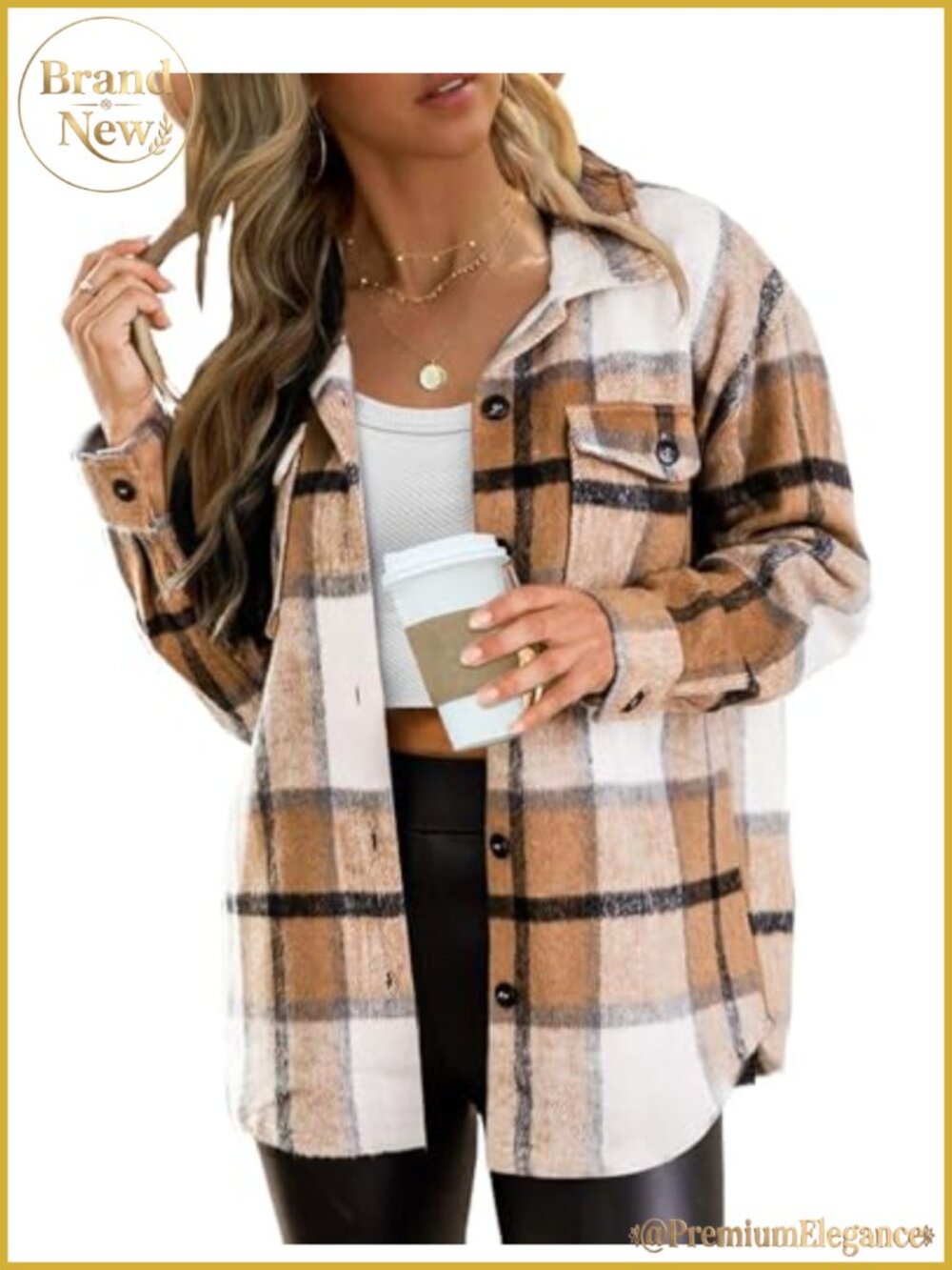 Flannel Shacket Plaid Button Down Long Sleeve Shirt Jacket